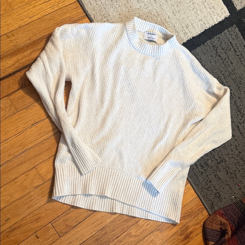 XS Cream Ribbed Oversized Crew Neck Sweater Old Navy